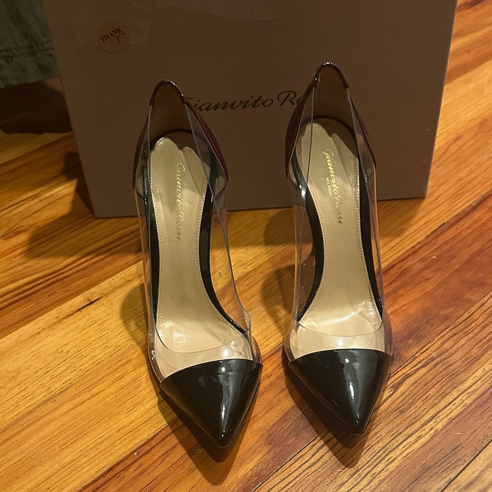 Gianvito Rossi Black and Burgundy Plexi Pumps